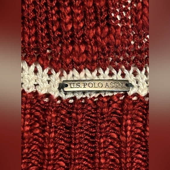 U.S. POLO ASSN. Red and White Stripe Sweater women’s large v neck pullover - Picture 15 of 16